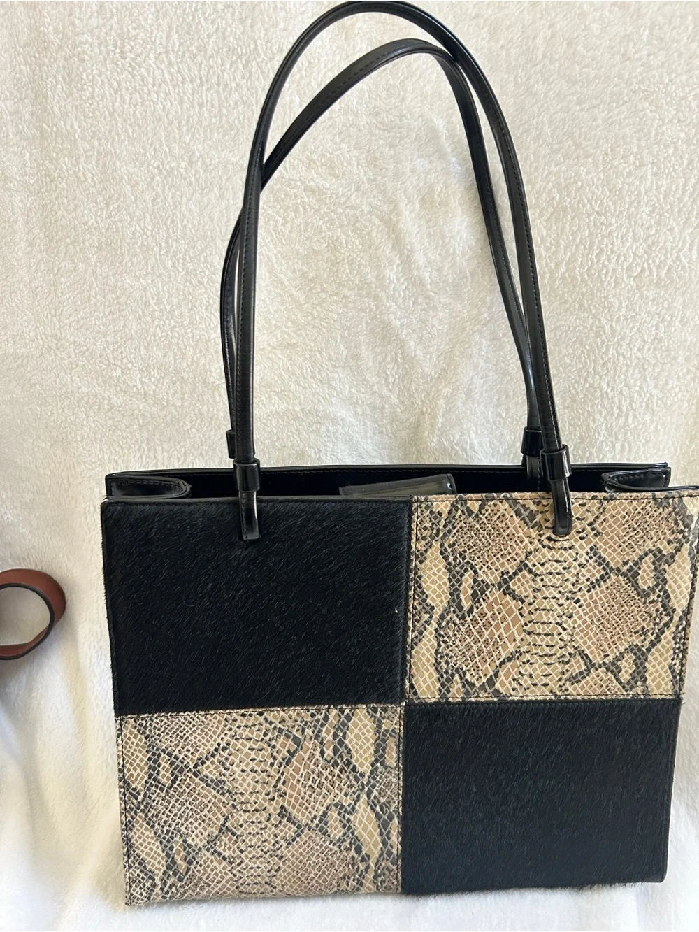 INC International Concepts Black and Snake-Print Patchwork Tote